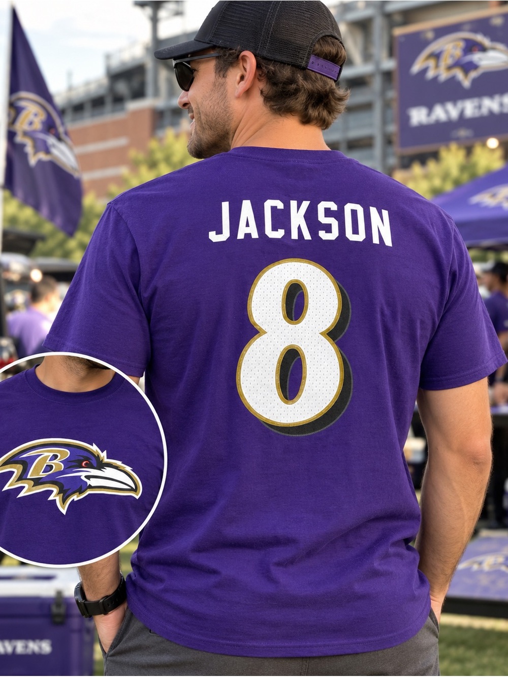 Lamar Jackson #8 Baltimore Ravens Fanatics T-Shirt Men’s M Purple NWT